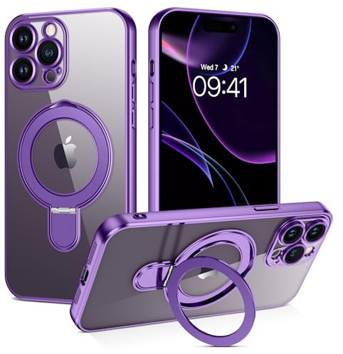 BENTOBEN Magnetic Case for iPhone 14 Pro [Compatible with Magsafe], Invisible Ring Stand Clear Anti-yellow TPU Plating Edge Slim Military Grade Protection Shockproof Cover for iPhone 14 Pro, Purple