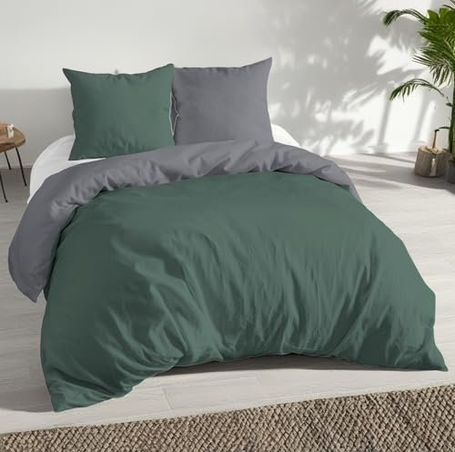MALIKA® Bettwäsche 135x200 4 teilig, Mikrofaser Bettwäsche Set, Bettbezug 135 x 200 & Kissenbezügen 80x80, ÖkoTex Zertifiziert & für Allergiker geeignet grün