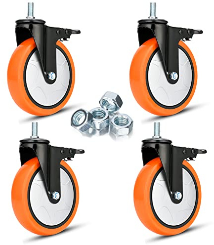 150 mm Schwerlast-Rollen Set mit Doppelsperre 4x Lenkrollen mit Gewindestiel für Trolleys Leise Industrierollen