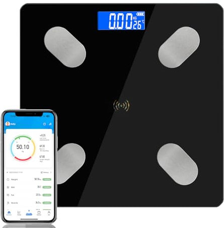 Diboniur Körperfettwaage, Personenwaage Digital mit Körperfett und Muskelmasse mit APP, Waage Körperwaage mit Körperfettanalyse für Körperfett, BMI, Muskelmasse und Andere