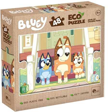 Lisciani - Puzzle BLUEY - 48 Teile Doppelseitiges Puzzle für Kinder ab 4 Jahren - Rückseite Zum Ausmalen - Format 25x35 cm - Manuelle Aktivität Bluey - 100% Recycelbar - Geburtstagsgeschenkidee