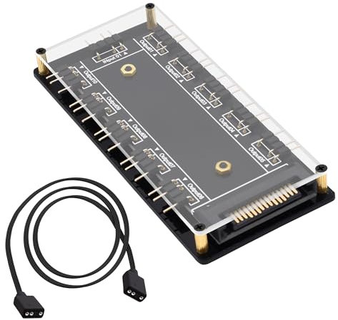 YARCHONN 5V 3PIN ARGB Hub 1 to 10 Way RGB LED Fan Splitter Hub Controller with SATA Power Supply Extended Motherboard ARGB Interface