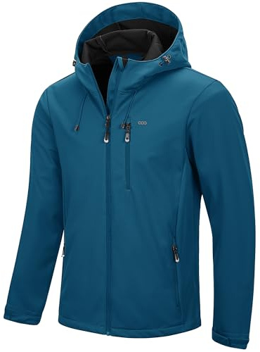 33,000ft Men's Softshell Jackets Outdoor Windproof Coat Breathable Lightweight Windbreaker Casual Functional Jackets with Hood for Running, Cycling,Ceramic Blue XL