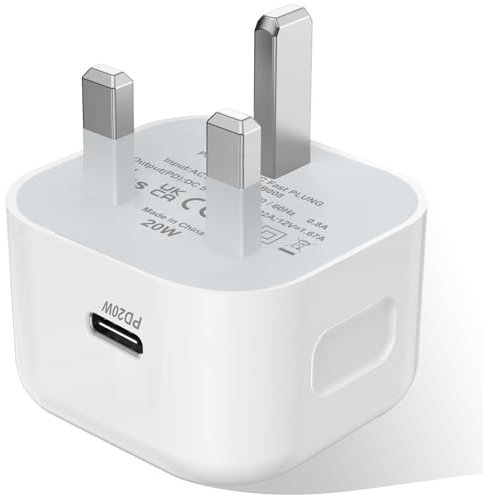 USB C Plug 20W USBC Power Adapter UK Plug Fast Charge USB-C Charging Plug Type-C Wall Head Plug for iPhone 15/15 Plus/15 Pro/15 Pro Max, iPad Pro, New iPhone, Samsung S23 Ultra/S22/S21