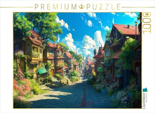 CALVENDO Puzzle Auf dem Weg in die Stadt - Anime Dorflandschaft | 1000 Teile Lege-Größe 64 x 48 cm Foto-Puzzle für glückliche Stunden