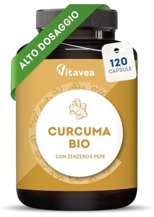 Curcuma BIO con Zenzero e Pepe Nero – 120 Capsule Vegane – Alta Concentrazione – Supporto per Articolazioni, Digestione e Fegato