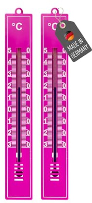 Lantelme 2 Stück Gartenthermometer Set Pink Temperaturanzeige -30°C bis 50°C | Analog Kunststoff Thermometer 18cm Wetterfest für Außen Innen und Garten | Außenthermometer (Pink)