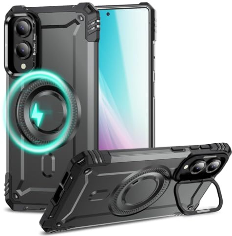 NALIA Magnetische Panzerhülle für Samsung Galaxy S25 Edge - Hülle | Armor Grau, Massiver Metallrahmen um die Linsen, Texturierte Griffseiten, Federnder Hybrid-Kern, Direkte Druckpunkte