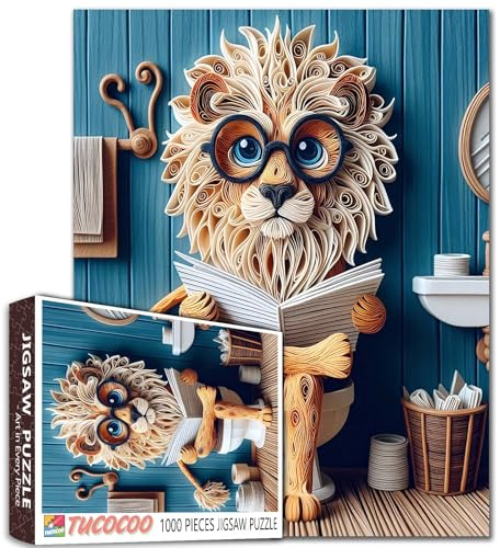 Löwe, Sit on Toilette, Puzzle für Erwachsene, 1000 Teile, Waschraum, Tiere, Lesebücher, Puzzles, Geschenke für Freunde und Familie, intellektuelle Dekomprimierung, Spaß, Familienspiel, Wanddekoration