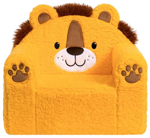BEJOY Kindersofa Ultraweiches Kuschel-Schaumstoff kindersessel, Gelber Löwe | Einzelsitz Sherpa Lesecouch, Geeignet für Jungen Und Mädchen, Ideal für Kinderzimmer Kuschelecke