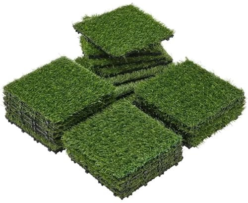 Artificial Grass Tiles 27PCS Artificial Grass Tile Flooring Decor, Green, 12 X 12Interlocking Turf