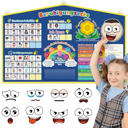 Broytain Lernposter Emotionen für Kinder, Gefühlstafel für die Ruhe-Ecke und das Klassenzimmer, Soziales und emotionales Lernen, ADHS & Autismus Hilfsmaterialien für Lehrer