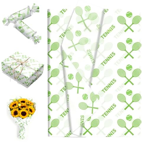 50 Blätter Tennis Geschenkpapier, Grün Seidenpapier Geschenkverpackung, Geschenkpapier Geburtstag Geschenk Papier für Tennisbegeisterte, Tissue Paper für Geburtstag, Weihnachten, Party