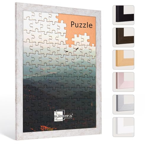Bildershop-24 Puzzlerahmen London für Puzzle ca. 1500-2000 Teile 75x100cm 100x75cm Weiß Vintage mit Acrylglas