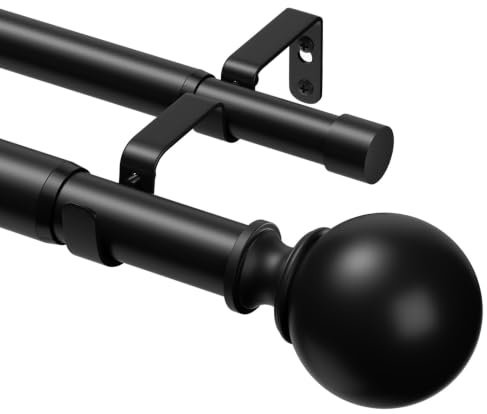 TRAROD Gardinenstange 2 Läufig Schwarz 91-331 cm, 25 mm Durchmesser | Ausziehbare, Metall Gardinenstange Doppelläufig, geeignet für Wohnzimmer Schlafzimmer und Küche