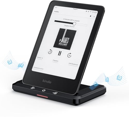 Wireless Charging Dock with Speaker for Audiobook, Wireless Charger Compatible with Kindle Paperwhite Signature Editions 32GB (2022&2024) and Kindle Colorsoft Signature Edition(32GB), iPhone, Samsung