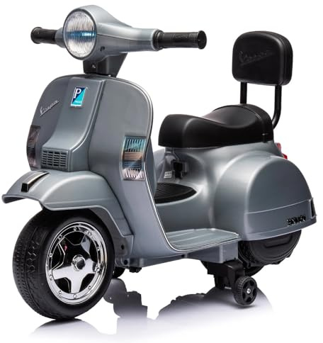Elektromotorrad für Kinder, P I A G I O M I N I V E S P A Small PX 6 V – mit MP3, USB, realistische Sounds, LED-Leuchten – Elektroroller für Kinder von 3-5 Jahren – Original Vespa-Design (grau)