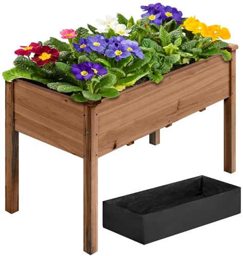 Yaheetech Hochbeet Pflanzkasten Blumenbett aus Holz, Kräuterbeet Frühbeet mit Abflusslöchern für Garten Balkon, Dunkelbraun 120,5 × 59 × 76 cm (LxBxH)