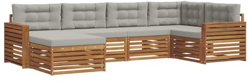 vidaXL Outdoor-Sofagarnitur mit Kissen 6 pcs Natürlich und Hellgrau, Moderner Outdoor-Sofa, robuster Sitzecke für Garten, bequemer Lounge für die Terrasse