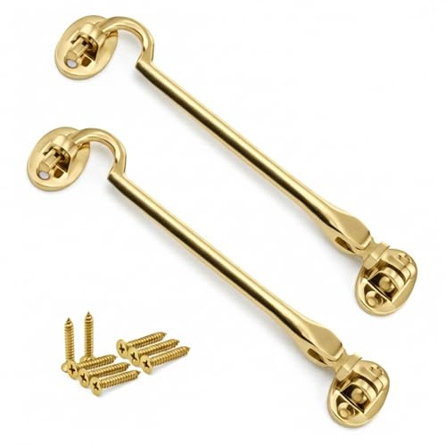 Brass Cabin Hook 200mm Silent Type Door Latch Heavy Duty Hook and Eye Gate Catch for Doors, Windows & Sheds