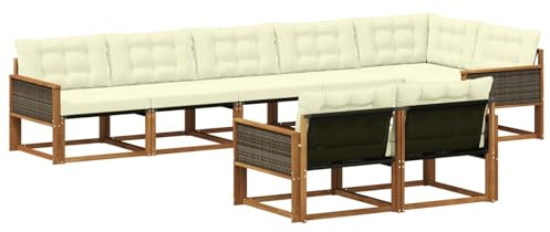 vidaXL Outdoor-Sofagarnitur mit Kissen 8 pcs Natur und Creme, Gartenmöbel, modernes Outdoor-Sofa, Robustes Eckset für Terrasse, Lounge und Komfort