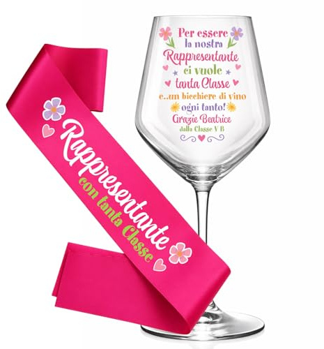 Whale Calice Personalizzato Rappresentante Classe con Fascia – Regalo Scuola Fine Anno, Bicchiere Vino con Scritta Divertente, Regalo Rappresentante Genitori
