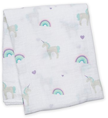 Lulujo Baby L2-LJ405 Swaddling Blanket, 120 x 120 cm, Multicolor (Unicorns)