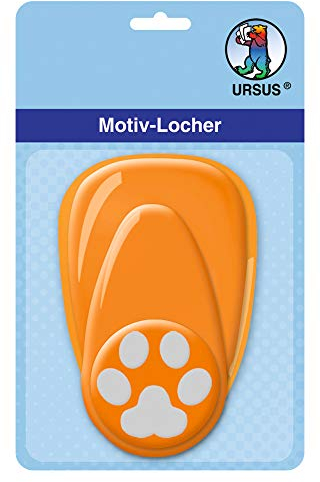 Ursus 19480056 - Motivlocher mit Hebel mittel, Pfote, orange, ausgestanztes Motiv ca. 25,4 mm, aus Kunststoff mit Metallstanze, geeignet für Grammaturen von 160 220 g /qm