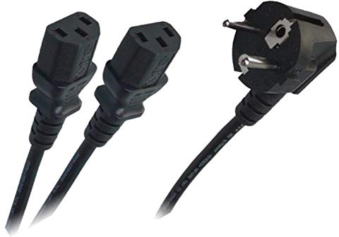 odedo Y Netzkabel 1x Schuko gewinkelt auf 2X Buchse C13/IEC13 1.5m, Kaltgeräte Kabel