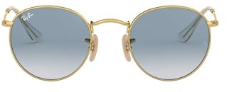 Ray-Ban Unisex RB3447N Round Flat Lens Round Sunglasses, Gold/Clear Gradient Blue, 53 mm