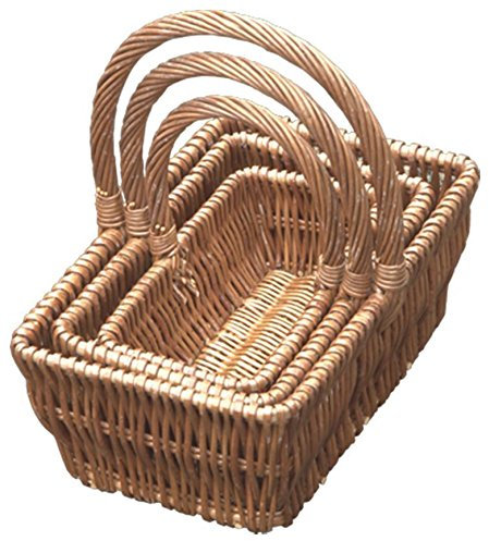 Red Hamper Set of 3 Rectangular Gift Shopping Baskets, Wicker, Brown, 20 x 30 x 12 cm