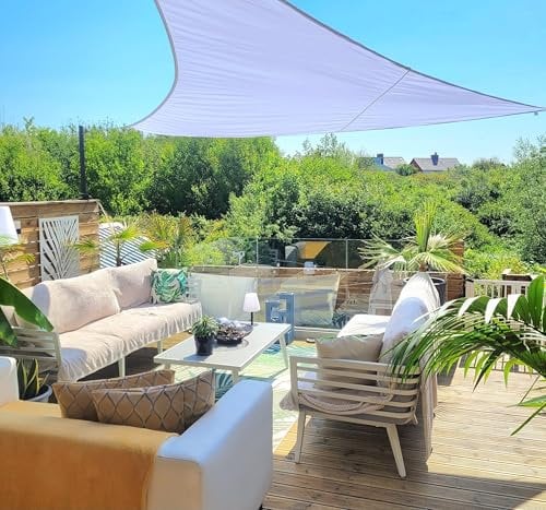 Clara Shade Sails - White Triangle 5m Sun Shade Sail, Conservatory Sail Shades, Pergola Canopy, Garden Sail Canopy Waterproof, Patio Gazebo, Garden Tent, Outdoor Sun Sail Shade, Garden Awning