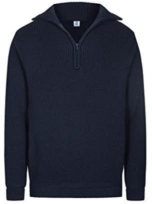 HANSEHELD Troyer Merino Blau GOTS 54 | GOTS Zertifiziert | Bio | Pullover | Troyer-Kragen mit Reißverschluss | 100% Schurwolle | Made in Germany | Strickpullover| Weich - kratzt Nicht