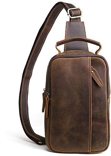 Xieben Vintage Leder Sling Brusttasche Umhängetasche für Männer Frauen Reisen Outdoor Schultertasche Rucksack Daypack Braun