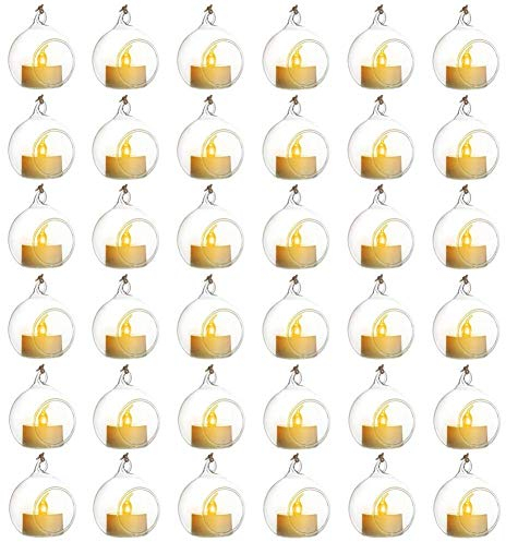 Sziqiqi 36 Piezas Candelabro Colgante De Vidrio, Colgante De Cristal con Vela LED, Decoración De Velas para Mesas De Boda Fiesta, Decoraciones De Navidad San Valentín, Claro