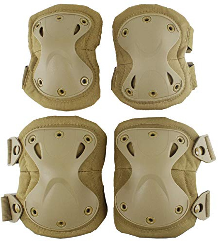 Aoutacc Tactical Combat Knie- und Ellbogenschutz-Set für Outdoor CS Paintball-Spiel Radfahren Sicherheit Skateboard-Ausrüstung Schlittschuhe Knieschutz-Schutzpolster (Tan)