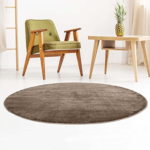 Taracarpet Designer-Teppich Galant Flauschige Flachflor Teppiche fürs Wohnzimmer, Esszimmer, Schlafzimmer oder Kinderzimmer weich und Schadstoffgeprüft braun 150x150 cm rund