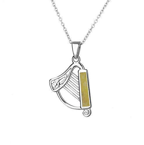 Connemara Irish Harp Kette - Irische Harfe Anhänger - Silber & grüner Marmor