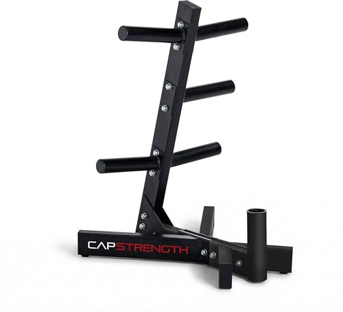 CAP Barbell Olympic Plate Tree Storage Rack for Weights and Bar, Black