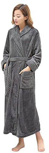 PUTUO Accappatoio da donna in morbido pile lungo e soffice, vestaglia da notte, Grigio, S-M
