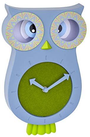 TFA Dostmann Kinder-Wanduhr Willy, 60.3052.06, geräuscharm, Pendeluhr, in Eulen-Form, ideal für das Kinderzimmer, blau, (L) 207 x (B) 62 x (H) 332 mm