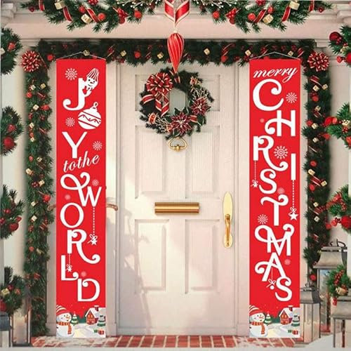 Sunwuun Weihnachten Banner, Outdoor Indoor Weihnachtstür Dekor Hängende Banner Zeichen, Weihnachtsdekoration für Wand Home Home Tür (Rot)