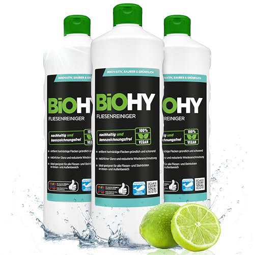 BiOHY Fliesenreiniger (3x1l Flasche) | speziell entwickelt für Stein- & Fliesenböden | hinterlässt eine schmutzabweisende Glanzschicht | entfernt jegliche Art von Schmutz mühelos