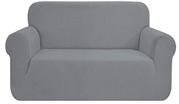 SAMSTEX Stylish Sofa Cover Stretch 1-Piece Sofa Slipcovers High Stretch Sofa Covers 2 Seater Thick Soft Loveseat Sofa Protector Machine Washable Non Slip Couch Covers (2 Seater, Light Grey)