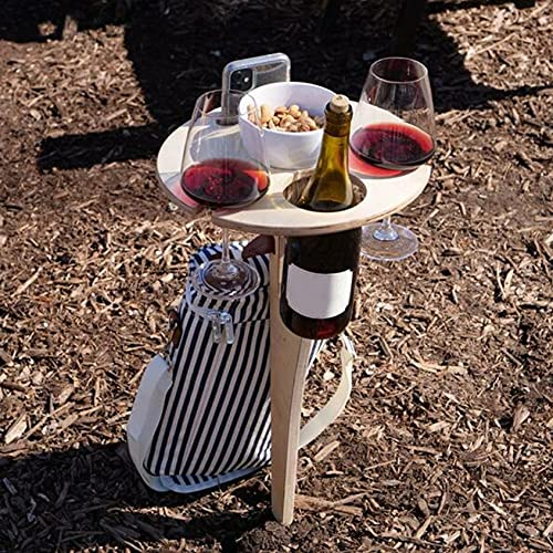 Dantazz Weintisch Klappbar Weintisch Tragbarer Runden Mini-Weinhalter Campingtische Picknicktisch Klapptisch aus Holz, für Outdoor Garten Draußen Picknick Camping Reisen Strand (Beige)
