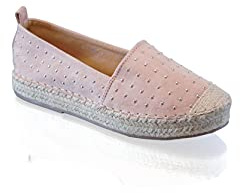 Womens Flat Ladies Moccasins Loafers Espadrille Slip-On Canvas Casual Shoes (226-Pink, Numeric_5)