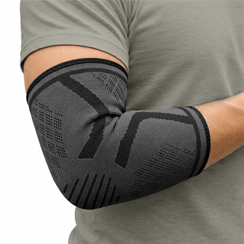 360 RELIEF Armbågsstöd För Män Och Kvinnor, Kompression Armbågsskydd | 1x Kompressionsarmbågsbandage För Sport, Gym, Tennisarm Passar Både Höger Och Vänster Arm L Svart
