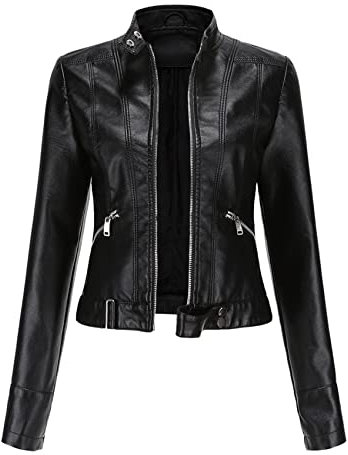 WHZXYDN Veste Courte en Cuir pour Femmes, Printemps Et Automne, Veste à Col Montant, Taille EuropéEnne Noir M