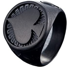Gualiy Edelstahl Ringe, Ring Für Männer Personalisiert, Schwarz Siegel-Ass der Pik-Form Hochzeitsringaus Chirurgenstahl Schwarz Ringgröße 62 (19.7)