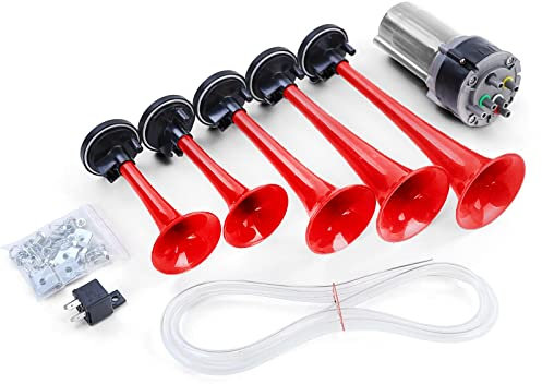 5 Klang Bootsfanfare La Cucaracha Melodie Hupe mit Kompressor Rot 118dB 12 Volt